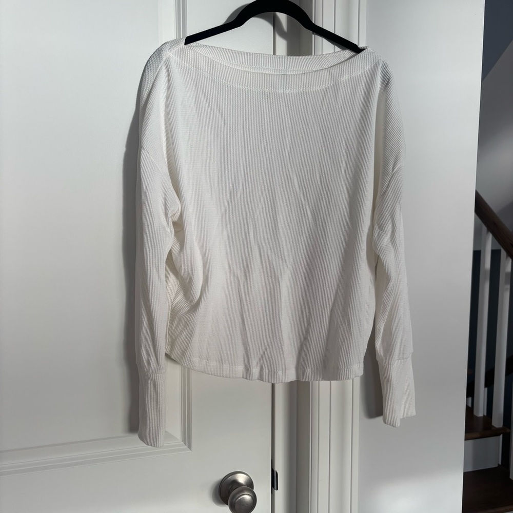 Anthropologie white waffle knit boatneck long sleeve t-shirt